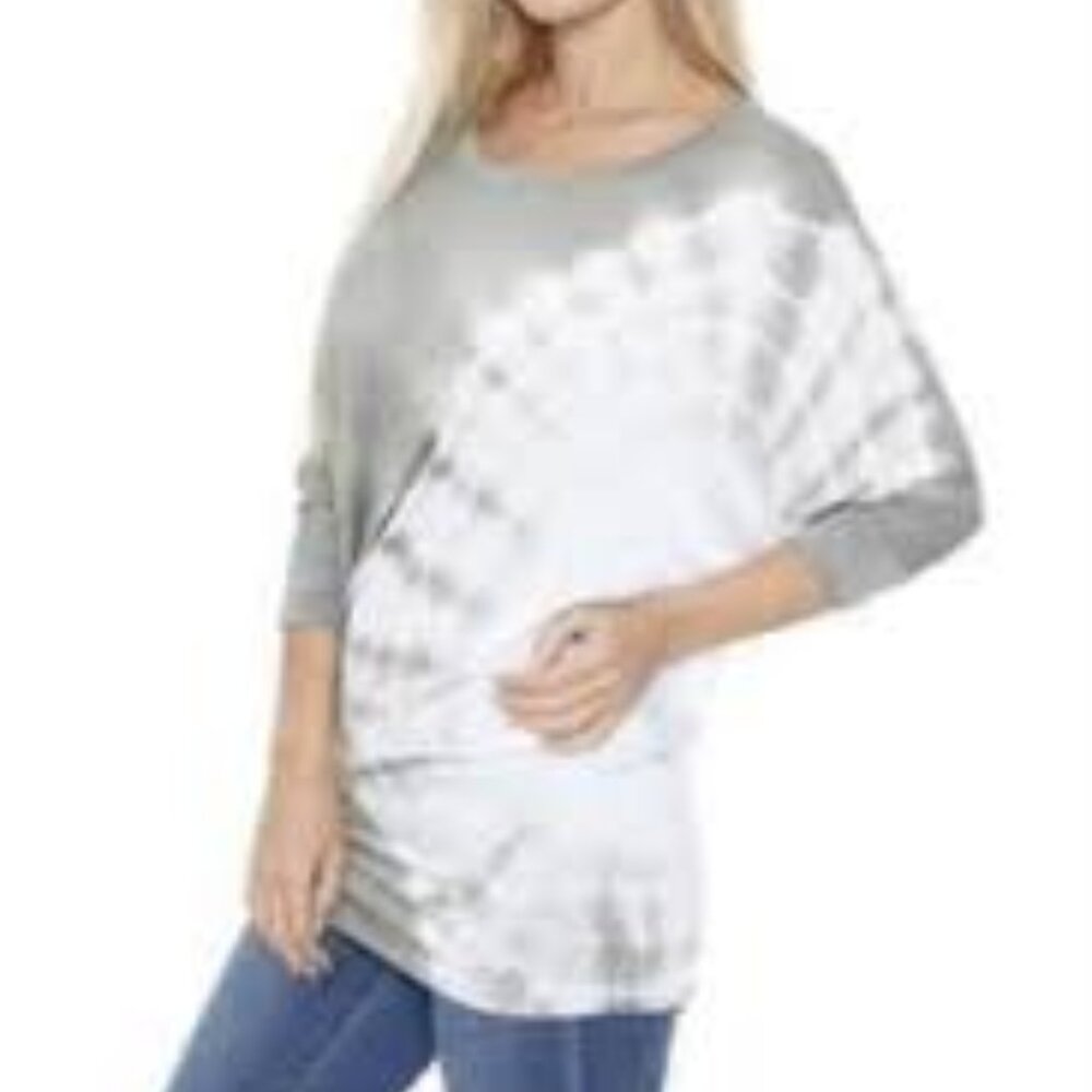 White Mark Women's Banded Dolman Tie-Dye Top Grey and White New With Tags Size 3